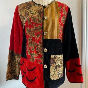 90s/Y2K Vintage Red Patchwork Embroidered Jacket Large